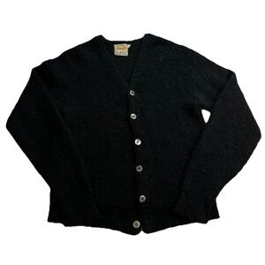Vintage CAMPUS label Looped Mohair Black Cardigan Sweater- Size L- Dark Academia